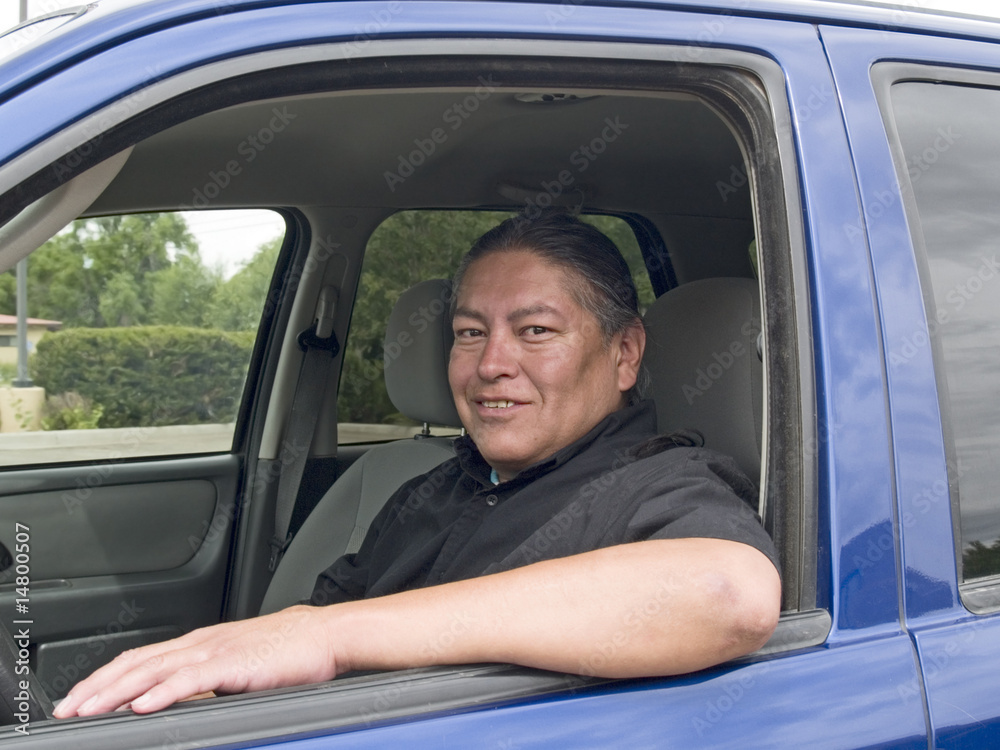 Native American man in his car